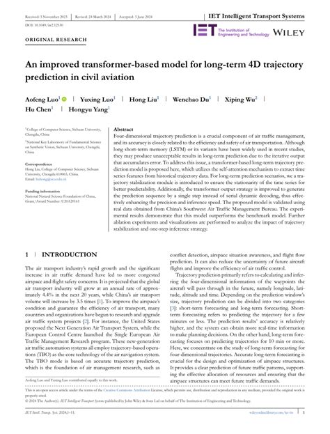 An improved transformer‐based model for long‐term 4D trajectory .